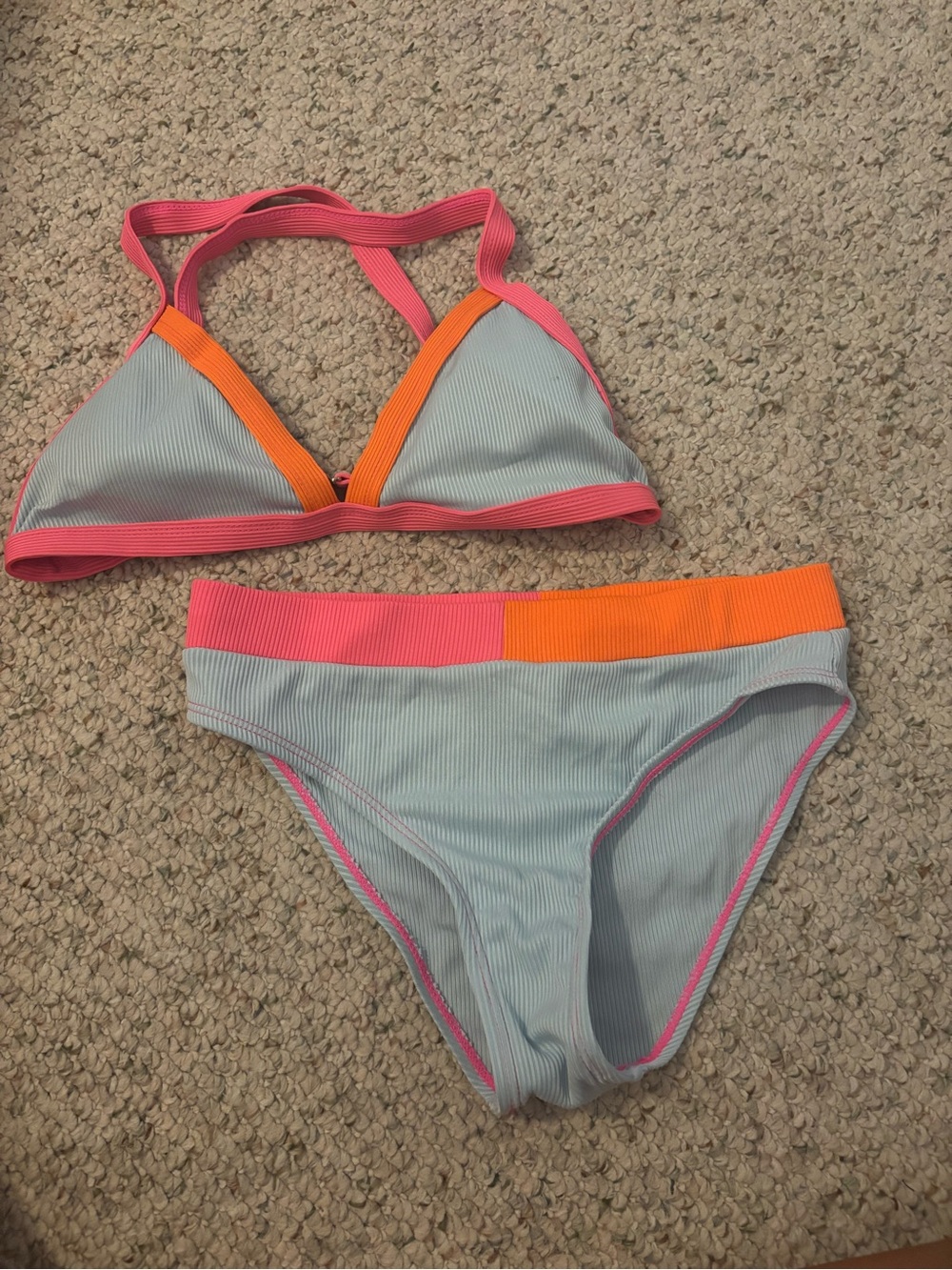 SHEIN Light Blue Bikini with Pink and Orange Trim